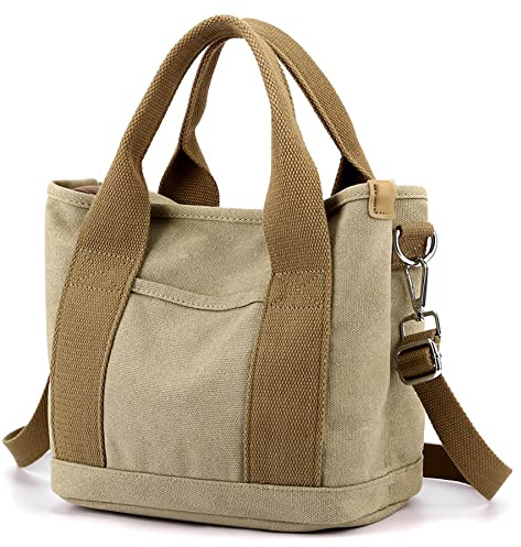 zhongningyifeng Sac à main pour femme - Petites poches multiples - Sac fourre-tout en toile avec fermeture éclair - Pour l'école, les voyages, le travail, un usage quotidie (khaki, Petit)