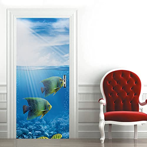 3D Türtapete Selbstklebend TürPoster Ozean Fisch Türaufkleber Fototapete Abziehen und Aufkleben Türfolie Tür Tapete B90 x H200cm