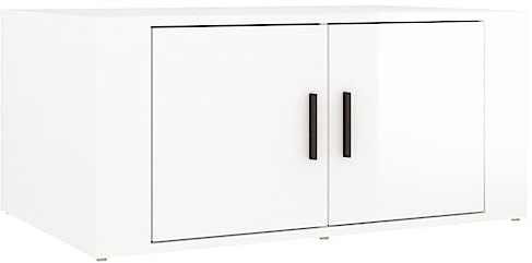 Makastle Couchtisch mit 2 Fächer, Kaffeetisch Wohnzimmertisch Sofatisch Kleiner Tisch Stubentisch für Wohnzimmer, Büro, Hochglanz-Weiß 80x50x36 cm Holzwerkstoff