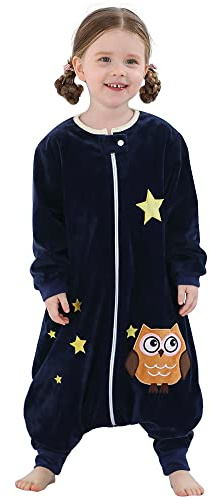 COOKY.D Langarm Kleinkind Schlafsack mit Füßen Cartoon Design Für Jungen & Mädchen,Eule 5-6 Jahre