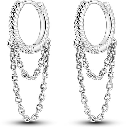 Parmuz 925 Sterling Silver Chain Drop Earrings Hoop for Women Snack Tassel Hoop Earrings Small Huggie Dangle Earrings Jewelry Gift