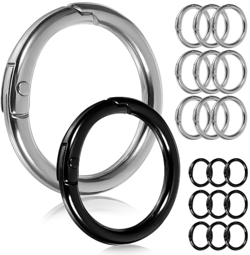 VILLCASE Ring Buckle Set - 20 Stück Robuste Zinklegierung Federringe in Silber Und Schwarz Für Schlüsselanhänger DIY Bastelprojekte 20Mm Und 25Mm Öffnung