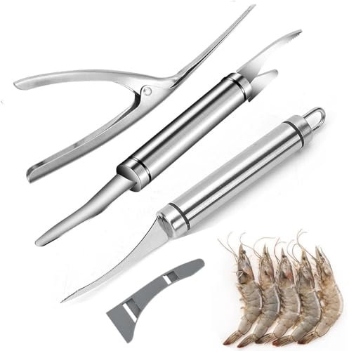 3 Stück Shrimp Peeler,Prawn Peeler,5 In 1 Multifunctional Shrimp Line Fish Maw Knife,Garnelenschäler aus Edelstahl,für Garnelen Zubehör Wie Garnelen und Fisch