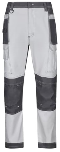 Velilla 103019S, Pantalon Canvas Stretch con Bolsillos Flotantes, Color Blanco y Gris, Talla XL