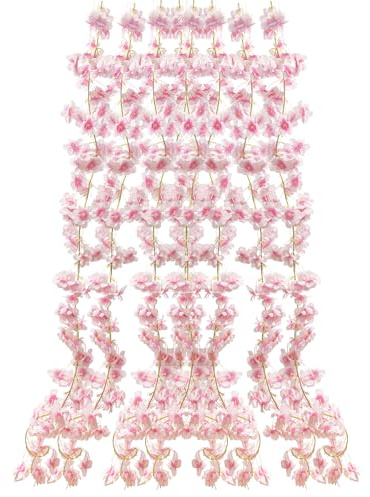 DesertBoy 2Pcs Cherry Blossom Artificial Silk Hanging Vine Garland, 180cm Faux Flower String for Wedding Garden Party Decoration