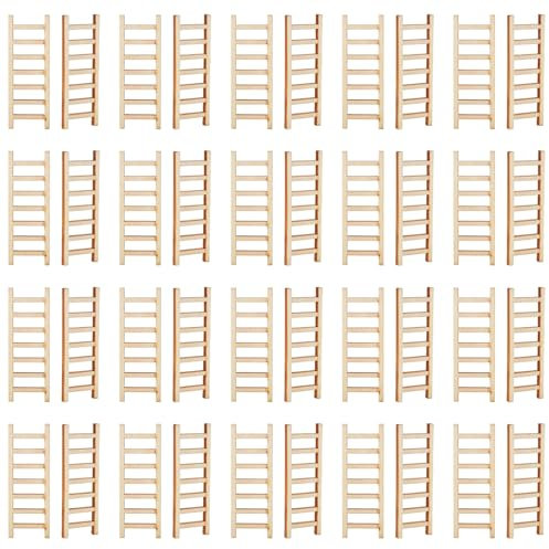 Skylety 40 Pcs Mini Wooden Step Ladder Furniture Miniature Garden Ladder Dollhouse Ornament DIY Craft Accessory for Landscape Decor