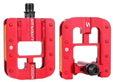 IKUOS Mountain Bike Pedals- Aluminum Alloy Road Bike Pedals- Folding Bike Pedals- Anti- Skid Nails Bicycle Pedals- Universal Fit Fooker Pedals 9/16 Compatible (Red)