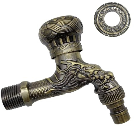 Rubinetto Vintage in Ottone Anticato con Drago Scolpito in Lega di Zinco per Cucina, Bagno, Esterno, Giardino, Lavanderia (Bronzo)