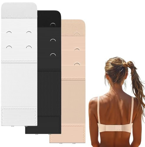 BH Verlängerung, Dehnbar BH Erweiterung, Bequem Elastische BH-Verlängerer mit 2 Haken Geeignet für Frauen Damen (Schwarz, Weiß, Hautfarbe, Hakenabstand: 1,27 cm / 0,5 Zoll)