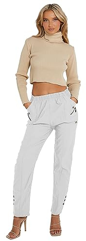 AR Paris Fashions® Dam körsbär enkla byxor - damer full längd italiensk stretchig elastisk midja sommarbyxor plusstorlek 10-24, Vitt, 38 SE