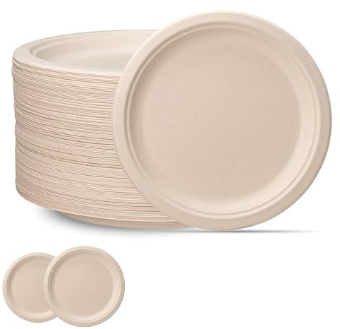 6inch Small Brown Paper Plates Compostable Plates,100Pcs Sturdy Sugarcane Party Paper Plate,Eco-Friendly Super Rigid Biodegradable Bagasse Plates,Heavy Duty Strong Disposable Plates for Party
