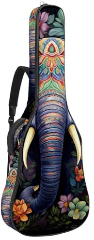 Tasche für Akustikgitarre, 101,6 cm, 101,6 cm, wasserdicht, mit Schutzschicht, mehrere Taschen, bunter Elefant, mehrfarbig, 42.9x16.9x4.7 in, Gitarrentasche