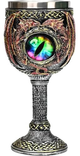 ZONSUSE Copa de Ojo de Dragón, Cáliz de Vino Medieval Gótico, Copa Vikinga de Acero Inoxidable para Fiesta Temática 180ml (Ojos)