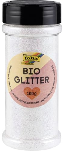 folia 578100 - Bio Glitter, 100 g, organischer Glitzer in Irisierendem Weiß, zum Verzieren und Dekorieren