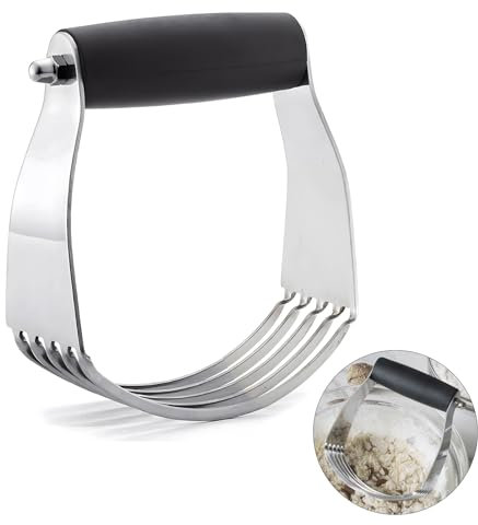 Dough Blender Stainless Steel Pastry Cutter – Heavy Duty Dough Mixer for Baking, Pie Crust, Cake, and Pastry – Ergonomic Non-Slip Handle – Sharp Blades for Effortless Mixing – Dishwasher Safe(Silver)