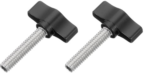 QUARKZMAN 2 Pcs 1/4 - 31 Tornillo de Pulgar, Tornillo de Ala Ajustable Roscado de Acero Inoxidable 304 con Knurling, Perillas de Agarre para Fijación para Todo Tipo, Negro