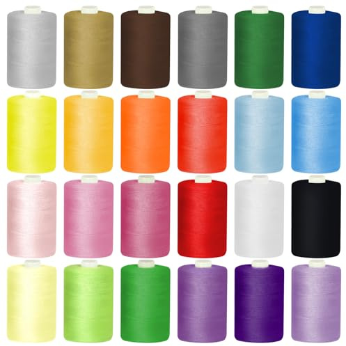 Glarks de fil de couture coloré 24pcs 1000M Kit, Fils de polyester, Fils de couture en polyester pratiques, Fils de broderie, Fils de machine à coudre pour les débutants, Couture à la main et couture