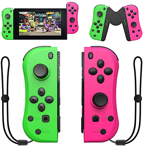 Joy Con Controller Replacement Campatiable for Nintendo Switch - Left and Right Neon Joycon with Wrist Strap, Alternatives for Nintendo Switch