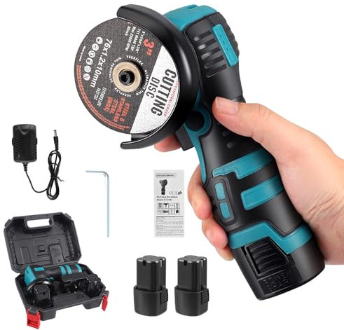 Mini Angle Grinder, 16.8V 550W Cordless Angle Grinder with 2Pcs Batteries and Cutting Discs, Battery Powered Electric Polishing Machine Tool with Suitcase for Metal & Wood Cutting Polishing Sanding