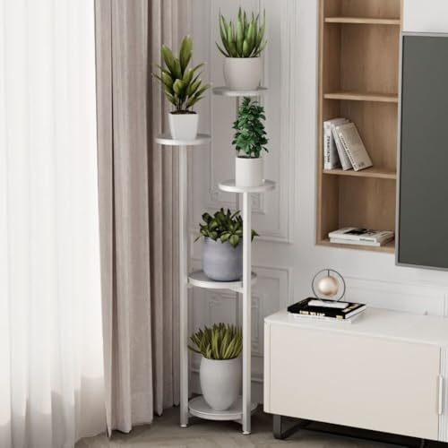 Niwugady Blumenständer, Pflanzenständer Metall Weiß, Blumenhocker Pflanzenregal, Blumentopfhalter für Innen und Außenbereich, Blumentopfständer 120cm 5 Etagen, Pflanzenhocker
