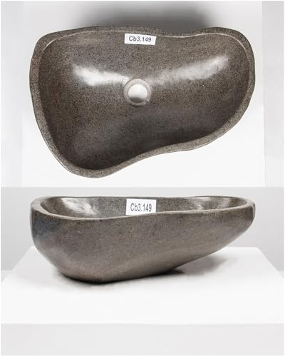 Lavabo en pierre naturelle, 50 cm, en granit, en pierre de rivière, entièrement poli, pour WC, salle de bain, jardin WOHNFREUDEN