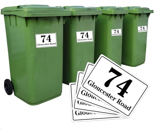 Set of 4 Wheelie Bin Stickers House Numbers for Bins Personalised Customised Address Number