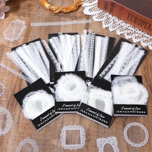 240 adesivi in pizzo per scrapbooking, forniture vintage per album di ritagli, adesivi trasparenti per cornici per diari, decorazioni per album, artigianato fai da te e forniture per la creazione di