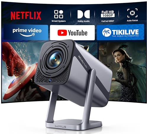 [Officially-Licensed APP/4K Support/Dolby Audio] Portable Smart Projector with WiFi and Bluetooth, Auto Focus & Keystone/Zoom,360°Adjustable Stand, iWIMIUS Mini Outdoor Moive Proyector（2026 Upgraded）
