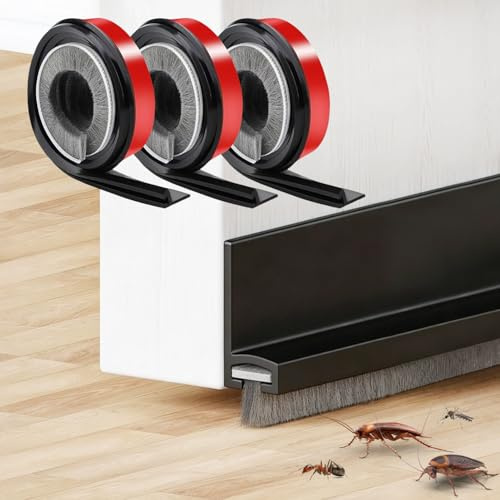 3 Stück Selbstklebende Bürstendichtung 3x100cm Zugluftstopper für Türen Türdichtung Unten für Türdichtung Unten Schalldichte Türbesen Geeignet für Schlafzimmer Wohnzimmer Badezimmer und Büros Schwarz