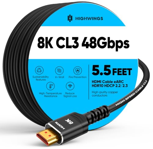 Highwings 10K 8K HDMI Cable 1.5M/5.5FT,CL3 Rated HDMI Cable,Ultra High Speed