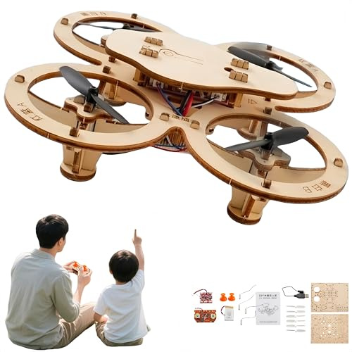 Generisch DIY-Holz-Drohnenmodellbausatz, RC-Quadrocopter-Bausatz mit 4-Achsen-Flug, Mini-Drohnen-RC-Quadrocopter-Bausatz, pädagogisches Wissenschaftsspielzeug für Kinder und Anfänger