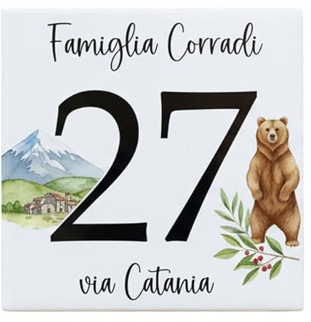 Numero Civico in Ceramica Personalizzabile Con la tua Regione Italiana, Targa Decorativa su Mattonella 11x11cm, con Indirizzo e Nome Famiglia, Made in Italy,Regioni Italiane (Abruzzo)
