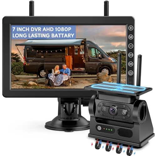 VASTEND Magnetische Rückfahrkamera Solar Kabellos Funk VS-7B | 7 1080P Monitor,10000mAh Akk, Unterstützung 4 Kameras, Drahtlose Kamera für Wohnwagen, LKW, Auto, Wohnmobil
