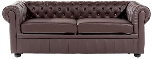 Beliani Klassisches Sofa in englischem Stil Echtleder braun Chesterfield