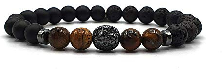 KARDINAL WEIST Löwe Tigerauge - Onyx - Lava Armband, Edelstein Perlen, King - Lion - Schmuck für Herren, Kraftier - Schutz - Mut - Sicherheit