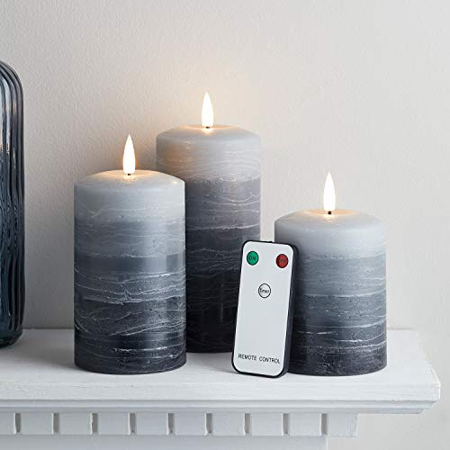 Lights4fun 3er Set TruGlow® LED Kerzen Echtwachs Grau Ombre mit Fernbedienung und Timer batteriebetrieben Dekoration Weihnachten Ostern
