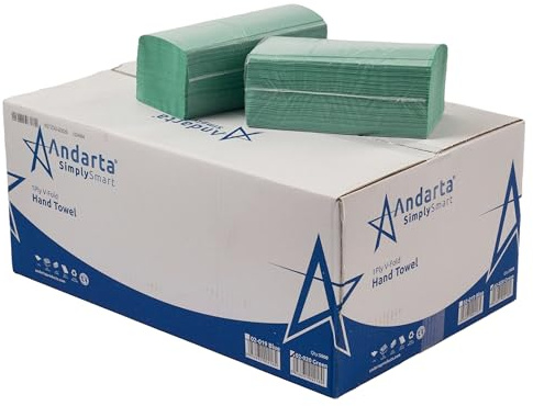 Andarta 1-lagiges, grünes Papierhandtuch, 1-lagig, 5000 Stück, Rolle aus starkem, weichem und saugfähigem grünem Papier, Toilettenpapierrollen, Reinigung oder Badezimmer.