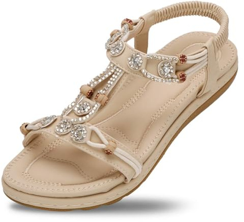 SANMIO Sandalias Planas de Verano para Mujer con Correa en Chanclas en Forma de T en Chanclas de Color Sólido Bohemia Estilo 4 Albaricoque 39 EU