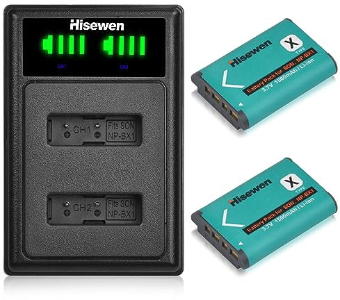 Hisewen NP-BX1 Akku (2Pack) und Ladegerät für Sony ZV-1, ZV-1F, Cyber-Shot DSC-RX100, DSC-RX100 II/III/Ⅳ/Ⅴ/Ⅵ/Ⅶ/VA, DSC-RX100M II, RX1, HX80, HX90V, HX95, HX99, HX350, HDR-CX405.