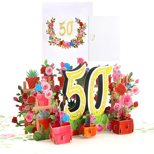 TUZHE 50. Geburtstagskarte 3D Pop Up Karte mit Umschlag für Frauen, Mütter, Ehefrau, Männer, Freunde, Romantik, Geschenk-Karte, Jubiläumskarte
