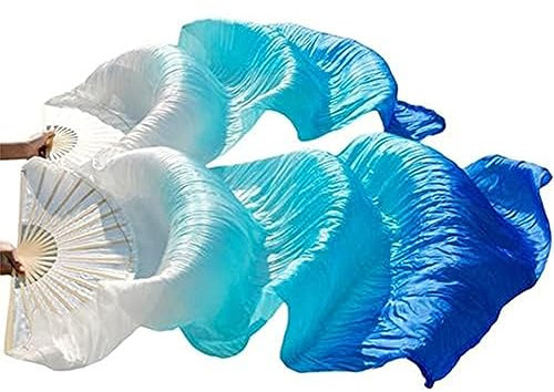 1 Paar Fächerschleier Bauchtanz Schleier Seiden Fächer Hochzeits Party Tanz Fächer Linke Hand + Rechte Hand Lange Fächer 1.8M Lang Bambus Fan Zum Tanzen Für Auftritte Proben,B,180cm*90cm