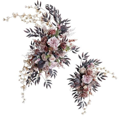 belupai Set mit 2 Bogenblumen für Hochzeiten, Künstliche Rosen, Hortensien, Pfingstrosen, Blumengirlanden, Künstliche Blumengirlanden mit Lesben für Hochzeit, Begrüßung, Empfang,(Pink Lila)