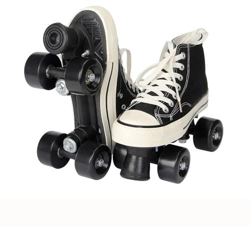 Rollschuhe Erwachsene Herren Und Damen Vierrad Rollschuhe, Canvas Zweireihige Rollschuhe Räder, Discoroller Erwachsene Komfortable Rollerskates Quad Skating Outdoor,Black-38 EU