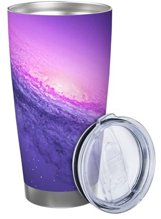 ZaKhs Violetter Becher mit Galaxie-Druck, 590 ml, mit Deckel und Strohhalm, Edelstahl-Kaffeetasse, isolierter Reisebecher für Damen und Herren