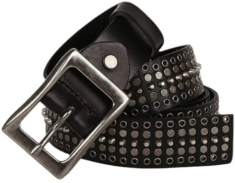 AGUTALITHIC Hombres Mujeres Cinturón Tachonado con Punk Rock Circular Spike Remaches Correa para Biker Rocker Hip Hop Jeans Pantalones Vestido(125cm/49, Black)