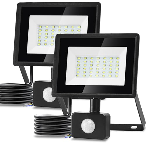 Aigostar Foco LED con Sensor Movimiento 30W,2510LM Super Brillo Focos LED Exterior IP65 Impermeable,Blanco Frío 6500K Proyector Led Exterior,Perfectas para Jardín, Garaje, Patio, 2PC
