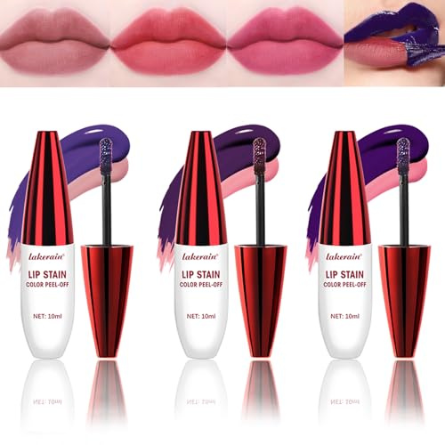 Mrettick 3PCS Lip Liner, Peel Off Lip Liner Tattoo, Peel Off Lippenfleck, lang anhaltender Lippenfleck Peel Off, infundiert mit Hyaluronsäure und Vitamin E, Make-up-Geschenk für Frauen (red, 3)