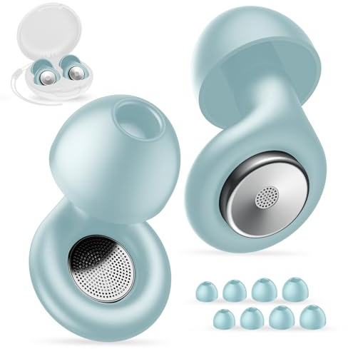 Ear Plugs for Sleeping Noise Cancelling, 30dB Noise Reduction Earplugs, Soft Silicone Reusable Hearing Protection Earplugs for Deep Focus, Work, Travel, Concert with Case & 8Eartips,HTA-Blue
