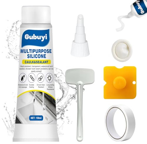 Gubuyi, 150 ml, silicone trasparente, sigillante per vasca, antimuffa, trasparente, resistente, per cucina e bagno, metallo, vetro, resistenza alla crepa