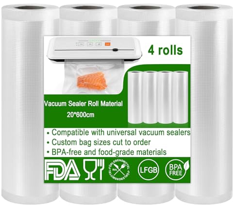 Sacs sous vide pour aliments, appareil de mise sous vide, 4 rouleaux de film d'emballage professionnel pour rouleau sous vide, sacs sous vide très résistants et indéchirables pour sous vide, sacs de